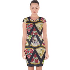 Vector Seamless Pattern With Italian Pizza Top View Capsleeve Drawstring Dress 