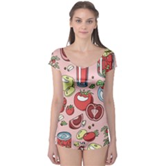 Tomato Seamless Pattern Juicy Tomatoes Food Sauce Ketchup Soup Paste With Fresh Red Vegetables Boyleg Leotard  by BangZart