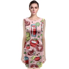 Tomato Seamless Pattern Juicy Tomatoes Food Sauce Ketchup Soup Paste With Fresh Red Vegetables Classic Sleeveless Midi Dress