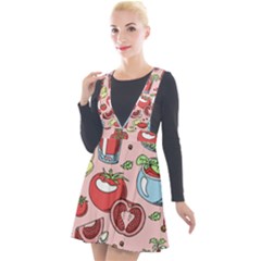 Tomato Seamless Pattern Juicy Tomatoes Food Sauce Ketchup Soup Paste With Fresh Red Vegetables Plunge Pinafore Velour Dress by BangZart