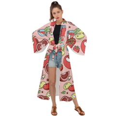Tomato Seamless Pattern Juicy Tomatoes Food Sauce Ketchup Soup Paste With Fresh Red Vegetables Maxi Kimono