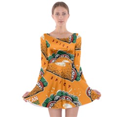 Seamless Pattern With Taco Long Sleeve Skater Dress