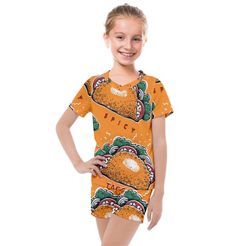 Seamless Pattern With Taco Kids  Mesh Tee And Shorts Set by BangZart
