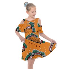 Seamless Pattern With Taco Kids  Shoulder Cutout Chiffon Dress