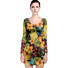 Fabulous Colorful Floral Seamless Long Sleeve Bodycon Dress