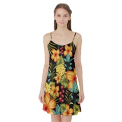 Fabulous Colorful Floral Seamless Satin Night Slip