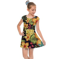 Fabulous Colorful Floral Seamless Kids  Cap Sleeve Dress by BangZart