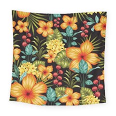Fabulous Colorful Floral Seamless Square Tapestry (large)