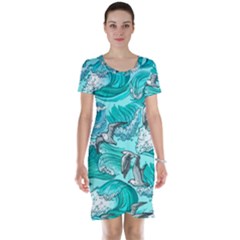 Sea Waves Seamless Pattern Short Sleeve Nightdress