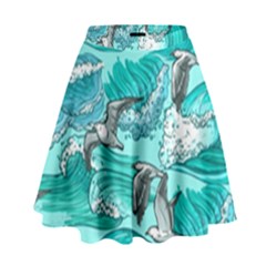 Sea Waves Seamless Pattern High Waist Skirt