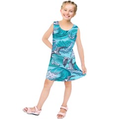 Sea Waves Seamless Pattern Kids  Tunic Dress