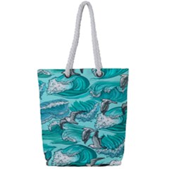 Sea Waves Seamless Pattern Full Print Rope Handle Tote (small)