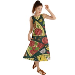 Vector Seamless Pizza Slice Pattern Hand Drawn Pizza Illustration Great Background Summer Maxi Dress by BangZart