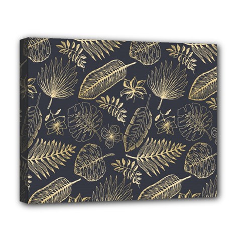 Elegant Pattern With Golden Tropical Leaves Deluxe Canvas 20  X 16  (stretched) by BangZart