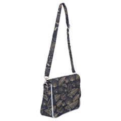 Elegant Pattern With Golden Tropical Leaves Shoulder Bag With Back Zipper by BangZart