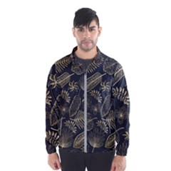 Elegant Pattern With Golden Tropical Leaves Men s Windbreaker by BangZart