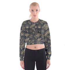 Elegant Pattern With Golden Tropical Leaves Cropped Sweatshirt