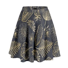 Elegant Pattern With Golden Tropical Leaves High Waist Skirt