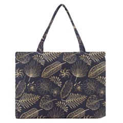 Elegant Pattern With Golden Tropical Leaves Zipper Medium Tote Bag