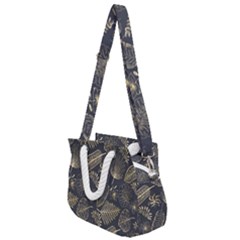 Elegant Pattern With Golden Tropical Leaves Rope Handles Shoulder Strap Bag by BangZart