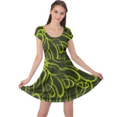 Green abstract stippled repetitive fashion seamless pattern Cap Sleeve Dress