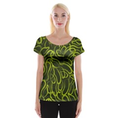 Green abstract stippled repetitive fashion seamless pattern Cap Sleeve Top