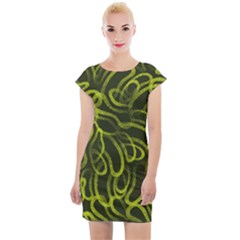 Green abstract stippled repetitive fashion seamless pattern Cap Sleeve Bodycon Dress