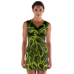 Green abstract stippled repetitive fashion seamless pattern Wrap Front Bodycon Dress