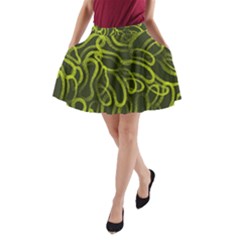 Green abstract stippled repetitive fashion seamless pattern A-Line Pocket Skirt