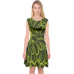 Green abstract stippled repetitive fashion seamless pattern Capsleeve Midi Dress