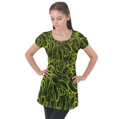 Green abstract stippled repetitive fashion seamless pattern Puff Sleeve Tunic Top