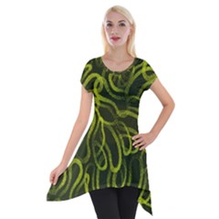 Green abstract stippled repetitive fashion seamless pattern Short Sleeve Side Drop Tunic