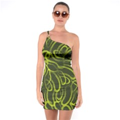 Green abstract stippled repetitive fashion seamless pattern One Soulder Bodycon Dress