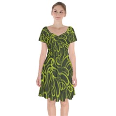 Green Abstract Stippled Repetitive Fashion Seamless Pattern Short Sleeve Bardot Dress