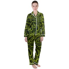 Green abstract stippled repetitive fashion seamless pattern Satin Long Sleeve Pyjamas Set