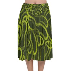 Green abstract stippled repetitive fashion seamless pattern Velvet Flared Midi Skirt