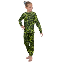 Green Abstract Stippled Repetitive Fashion Seamless Pattern Kids  Long Sleeve Set  by BangZart