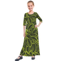 Green Abstract Stippled Repetitive Fashion Seamless Pattern Kids  Quarter Sleeve Maxi Dress by BangZart