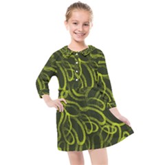 Green abstract stippled repetitive fashion seamless pattern Kids  Quarter Sleeve Shirt Dress