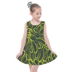 Green abstract stippled repetitive fashion seamless pattern Kids  Summer Dress