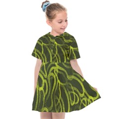 Green abstract stippled repetitive fashion seamless pattern Kids  Sailor Dress