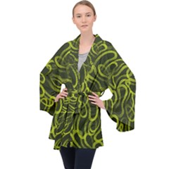 Green abstract stippled repetitive fashion seamless pattern Long Sleeve Velvet Kimono 