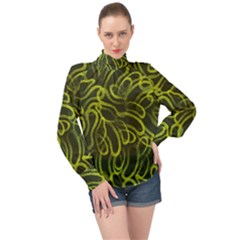 Green abstract stippled repetitive fashion seamless pattern High Neck Long Sleeve Chiffon Top