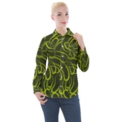 Green abstract stippled repetitive fashion seamless pattern Women s Long Sleeve Pocket Shirt