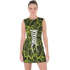 Green abstract stippled repetitive fashion seamless pattern Lace Up Front Bodycon Dress