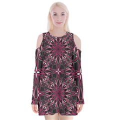 Seamless Pattern With Flowers Oriental Style Mandala Velvet Long Sleeve Shoulder Cutout Dress by BangZart