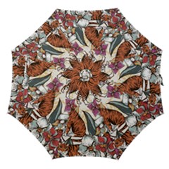 Natural seamless pattern with tiger blooming orchid Straight Umbrellas