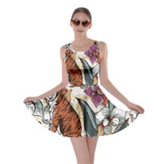 Natural seamless pattern with tiger blooming orchid Skater Dress