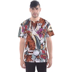 Natural seamless pattern with tiger blooming orchid Men s Sport Mesh Tee