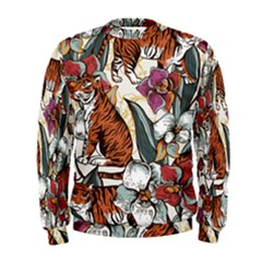 Natural Seamless Pattern With Tiger Blooming Orchid Men s Sweatshirt